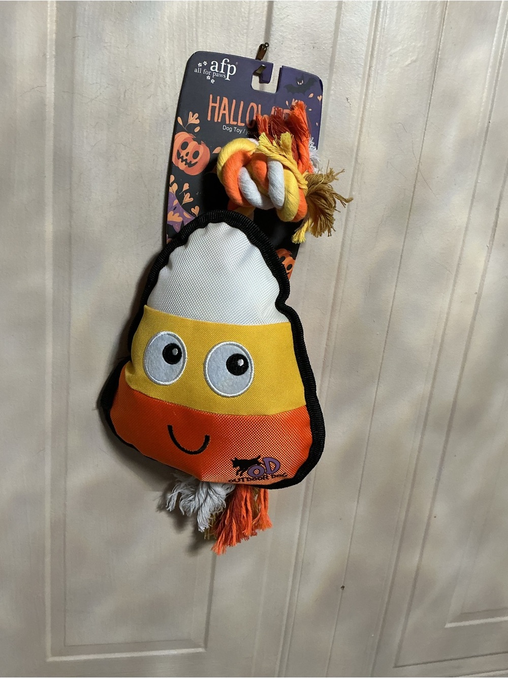 New afp All For Paws Halloween Dog Toy Candy Corn with Rope Squeaker Push 15”